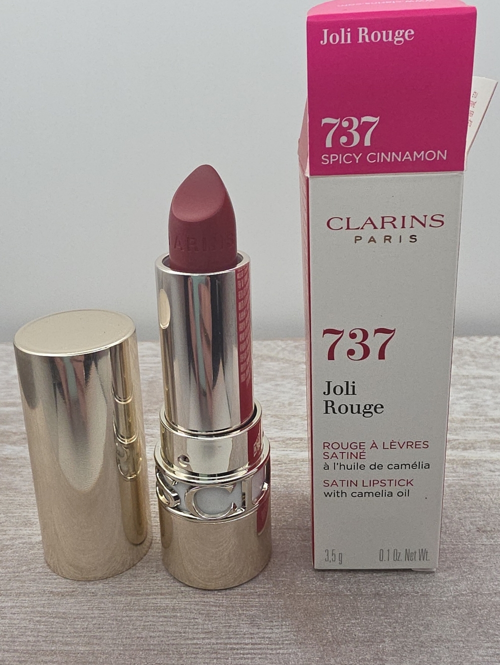 Clarins Joli Rouge Satin Lipstick 737 Spicy Cinnamon - Warm Pinkish Brown